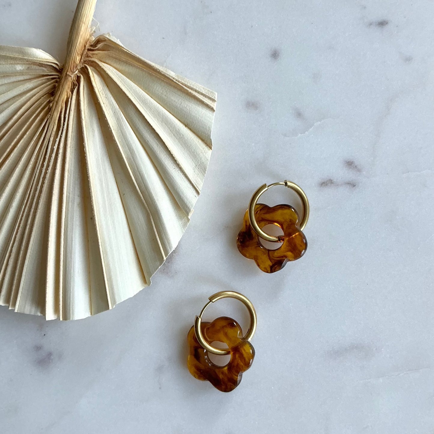 caramel brown daisy hoops